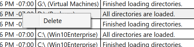 Popup menu for activity log